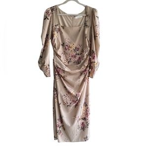 Astr Gold Tan Sheath Dress with Bishop Sleeves